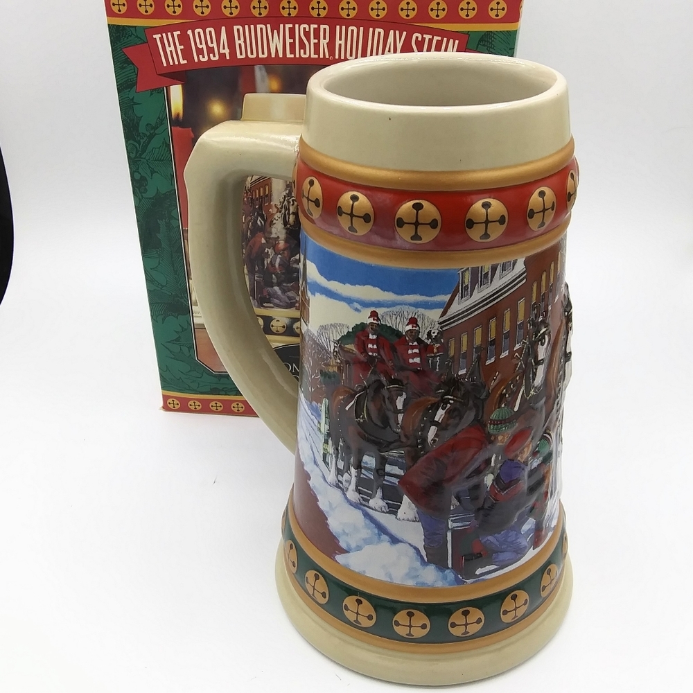 Vtg ‘94 Budweiser holiday stein collection, hometown holiday by Bud Kemper